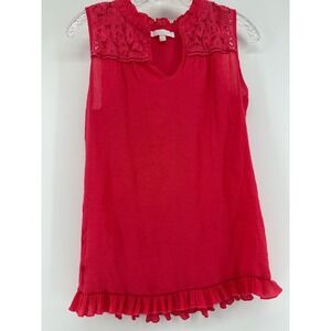 Ivy Ridge Womens Red Sleeveless Eyelet Lace Ruffle Hem Gauze Blouse Medium Fairy